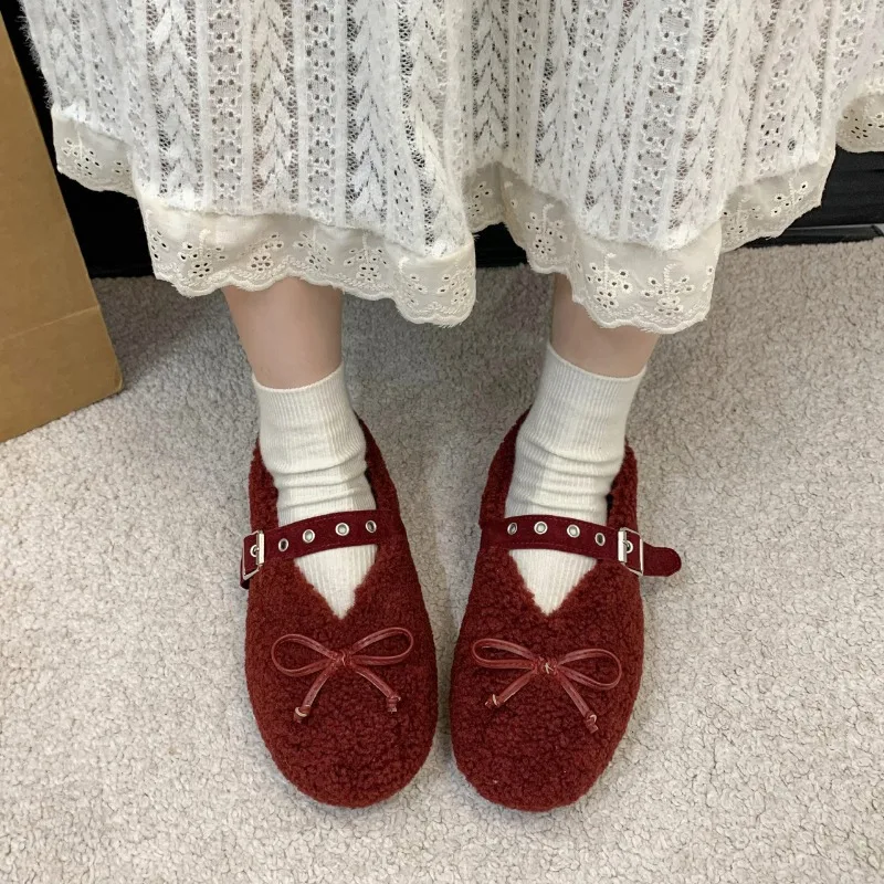 Новые зимние туфли на плоской подошве женские с круглым носком и узлом-бабочкой