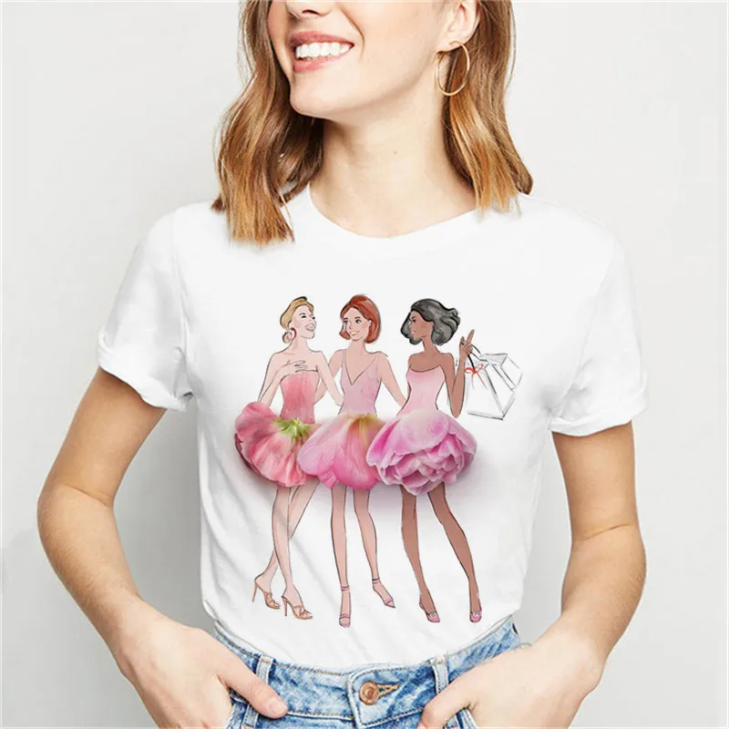 

Women clothes 2020 fashion flower dress illustration tshirt top female vogue t shirt novelty tee funny tshirt art cute t-shirt