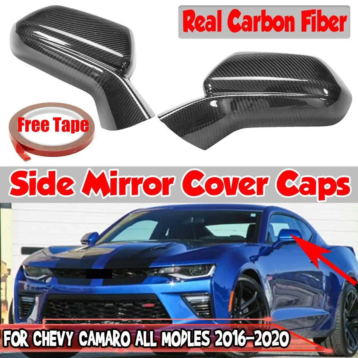 

2x Real Carbon Fiber Car Side Door Rear View Mirror Cover Caps For Chevy For Camaro All Models 2016-2020 Add-On Mirror Cover