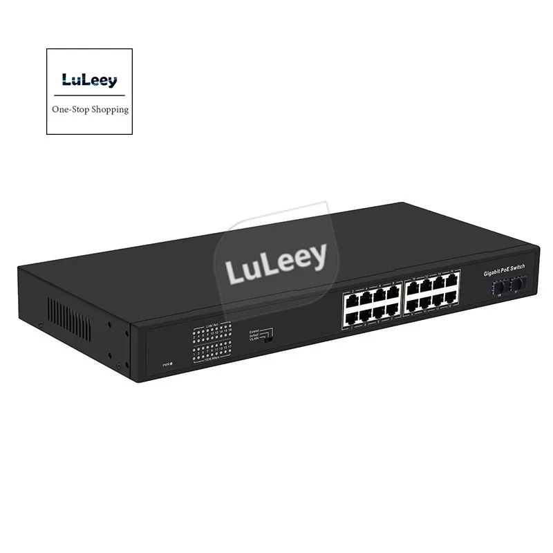 Гигабитный 16 POE коммутатор 2 оптических порта SFP 1000 Мбит/с 48 В высокая мощность 300