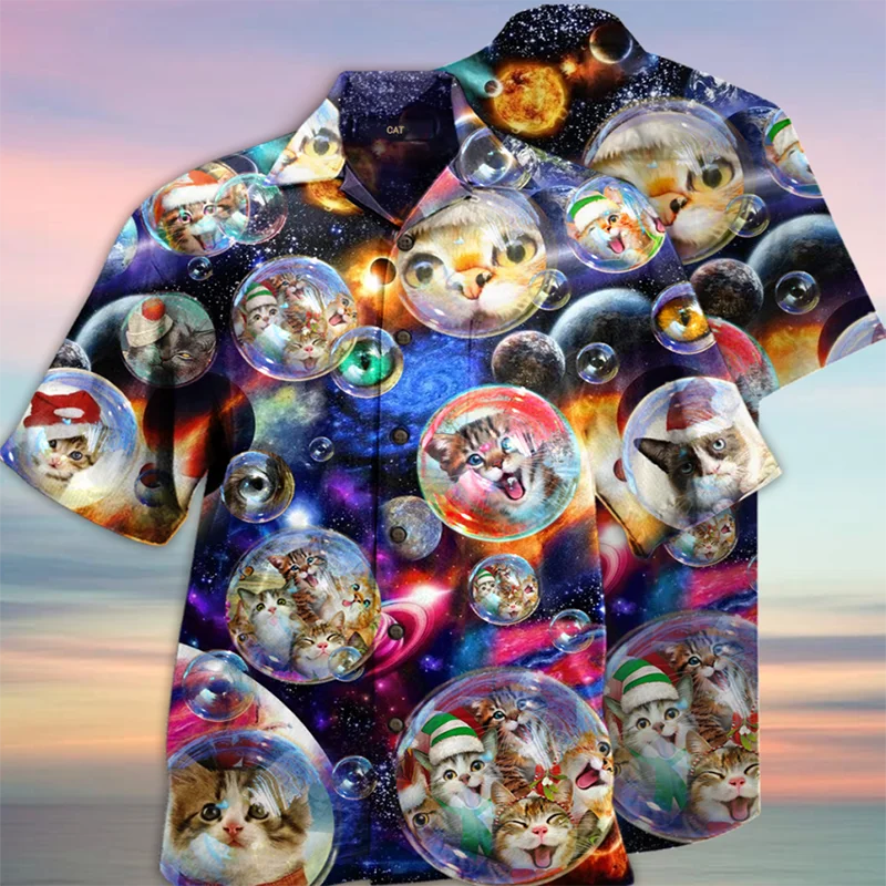 

Воздухопроницаемые Гавайские рубашки-поло с 3D-принтом кота из пузырьков, повседневные пляжные футболки разных цветов для молодых пар, бесп...