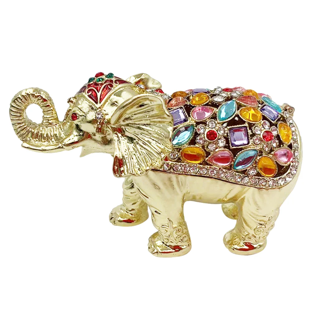 

House Decorations Home Elephant Jewelry Box Case Alloy Statue Hinged Trinket Boxes Accessories 9.5x6x4cm Enamel Holder Shaped