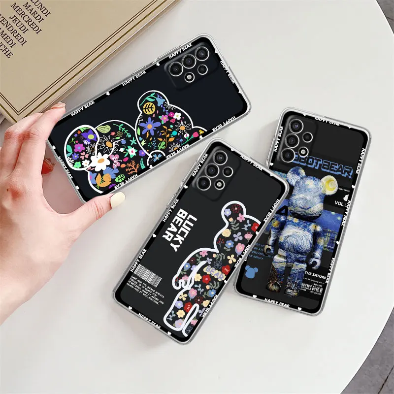 

Fashion Flower Bear Phone Case For Samsung Galaxy A52 A51 A12 A21s A71 A32 A22 5G A50 A70 A53 A31 A12 A02s A20s Funda Cover