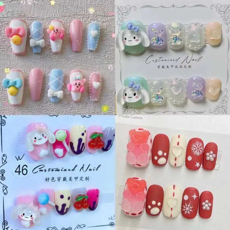 

Kawaii Snario Nail MymelodyCinnamoroll Kuromi ручной работы фототерапия ногтей милые Мультяшные портативные съемные наклейки для ногтей