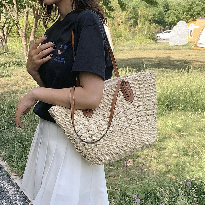 Quality Fashion Shoulder Bags Female Designer Large Capacity Top-Handle Bag Beach Bag Simple Solid Color Casua Tote Bags Sac New