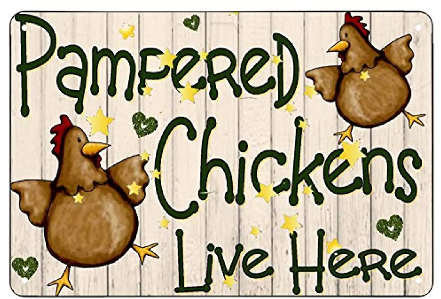 

Funny Chicken Coop Sign Pampered Chickens Live Here Cream Retro Tin Sign Farm Botanical Garden Amazing Metal Signage Home