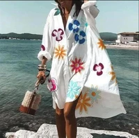 2022 printed shirtdress long sleeve lapel womens dress new fashion for autumn casual beach womens dress