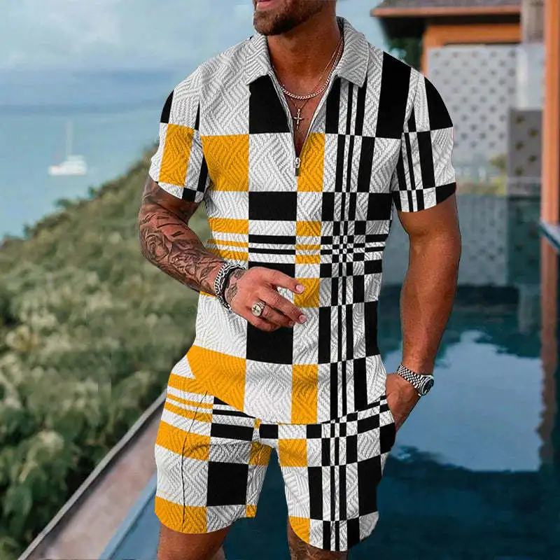 Luxury Polo Shirt 2 Piece Outfit Summer Men's 3D Print Man Fashion Hawaiian Beach Vacation Short Sleeve Tracksuit Set