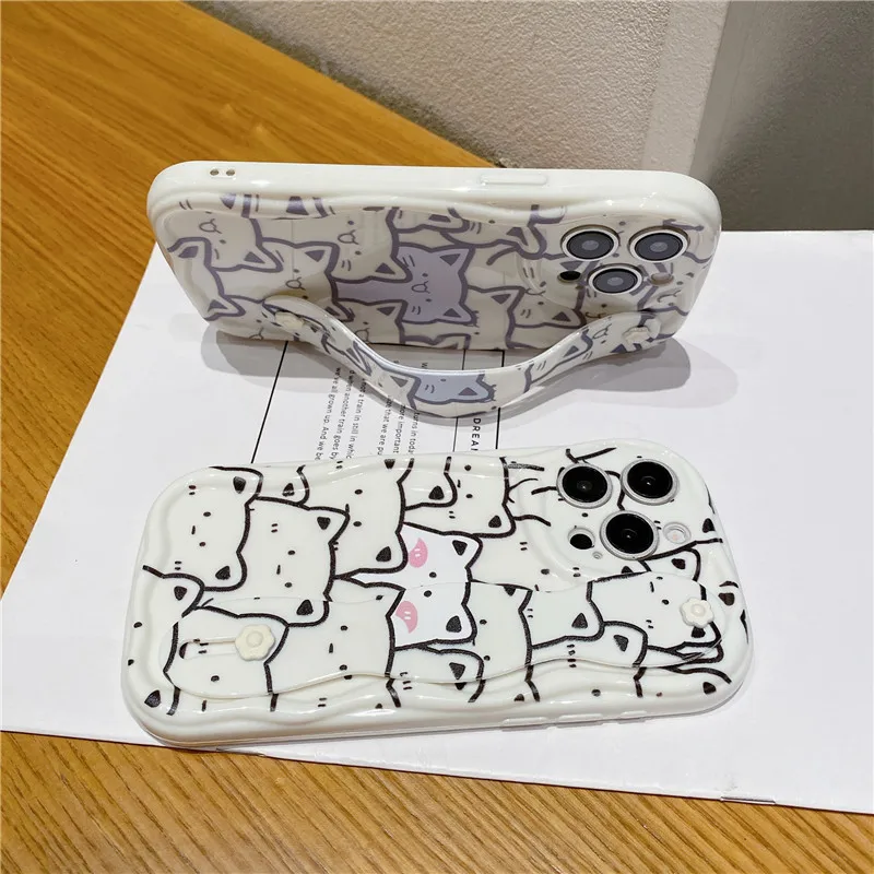 Чехол-держатель для телефона Wave Shape Cute Cat Samsung S24 Ultra S23 FE S22 S21+ A55 15 25 35 A54 14 24 34 13 33 53 73 52