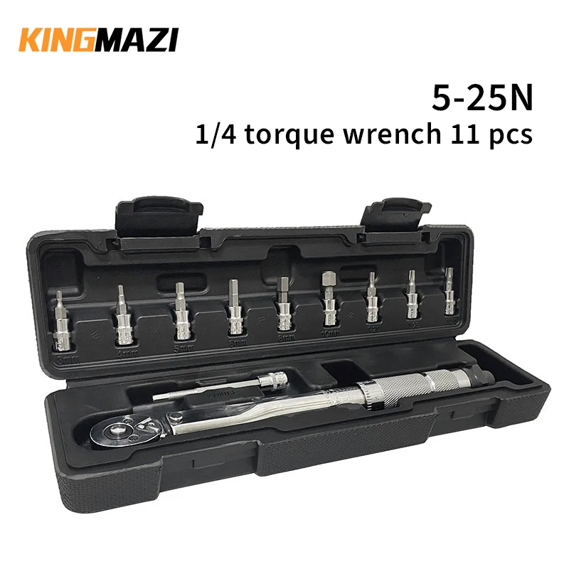 

11Pc 1/4" Bike Torque Wrench Car Tool Socket Spanner Set Cycling Tool Repair Kit Torque Wrench Set 5-25Nm