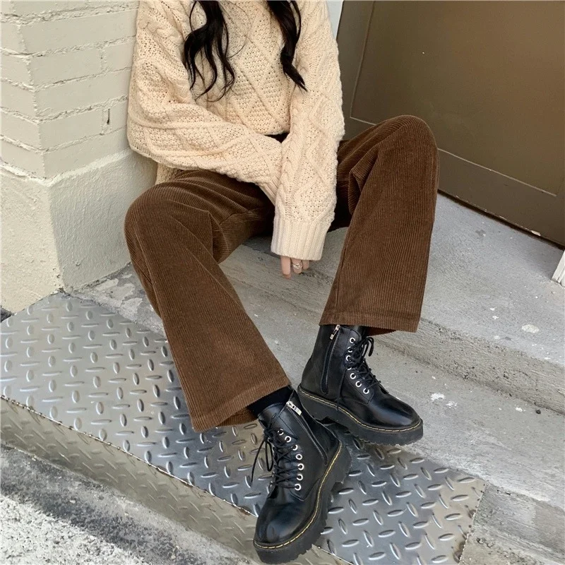 

2022 New Corduroy Straight Trousers Ladies Pocket High-waist Pants Purple Fashion Y2K Casual Autumn Korean Jogger Tight-fitting