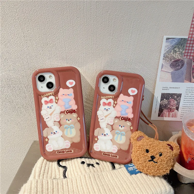 

Japan Kawaii Good Luck Rabbites Bears Phone Cases For iPhone 14 13 13Pro Max 12 11Pro Max Silicone Protective TPU Soft IMD Cover