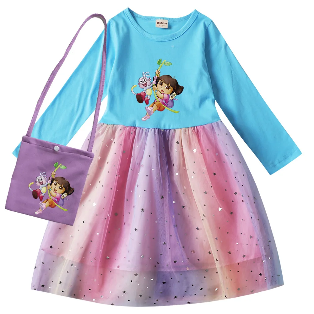 

Dora Explorer Vestidos De Niña Cotton Girls Long Sleeve Dress and Bag Toddler Baby Kids Peincess Dress Elegant Clothes 6 8t