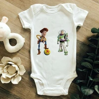 high quality infant romper o neck disney summer baby onesie woody and buzz lightyear print white 0 24m dropship newborn jumpsuit
