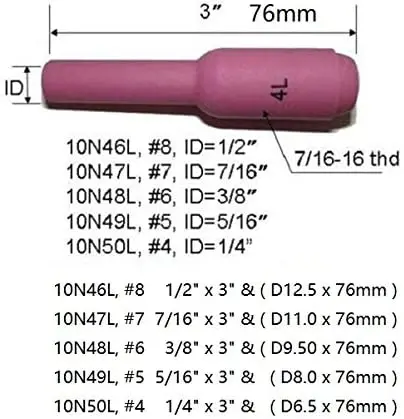 Алюминиевые сопла для дуговой сварки 10N50L #4 1/4 (D6 5 х76 мм) с отверстием подходит SR PTA