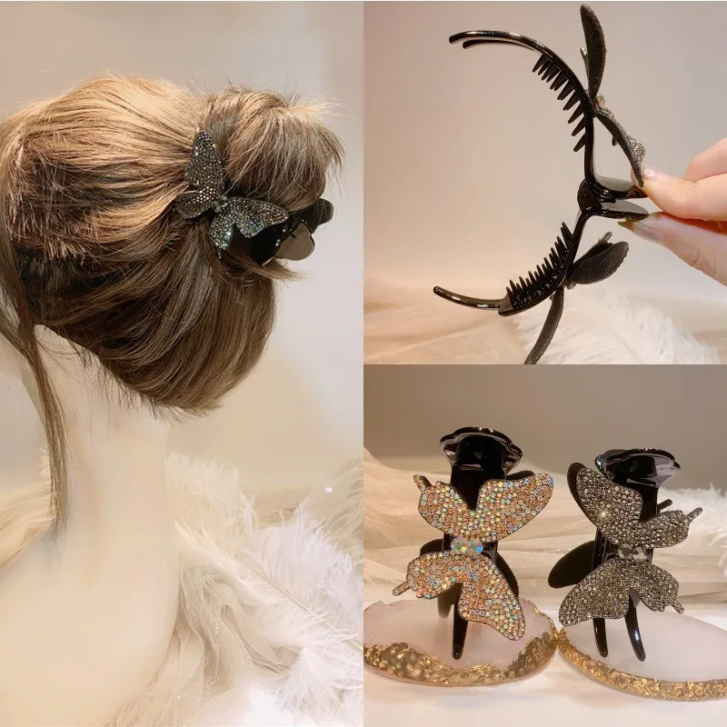 

Retro Temperament Rhinestone Pearl Hollow Butterfly Hairpin Hair Claws Fashion Back of Head Shark Clip Hairwear Jewelry