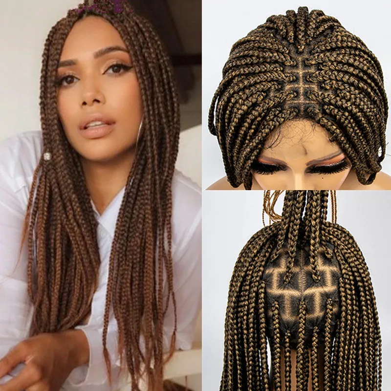 

Full Lace Wig Synthetic Brown Box Braid Lace Front Wigs for Women African American Cosplay30-34 Inch Braided Wig Perruque