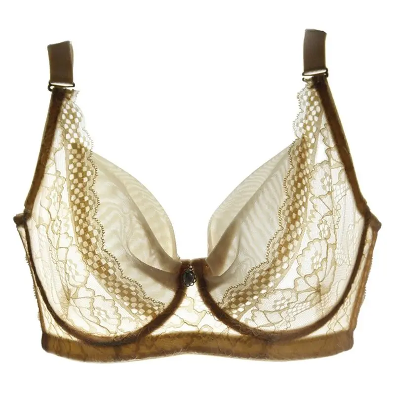 

Transparent Bra Women Ultra-thin Push Up 90C Brallete Mesh Lace Sexy Lingerie BreathableUnderwear Underwire Big Size Pink Bra