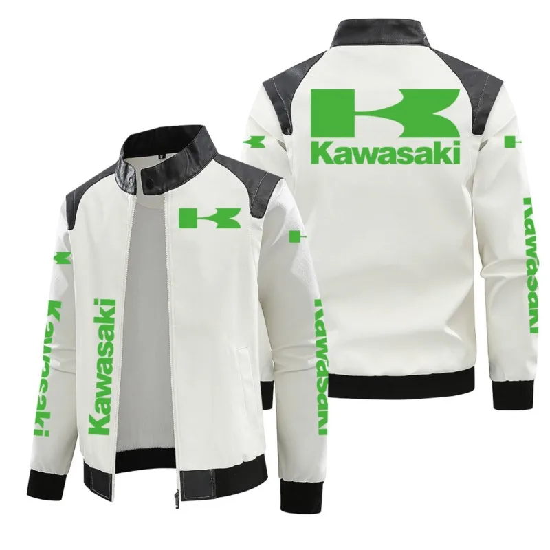 Фото Новинка 2025 года, модная новая мотоциклетная куртка Kawasaki из искусственной кожи, мотоциклетное пальто, куртка для верховой езды, мужская бейсбольная спортивная куртка для верховой езды №1