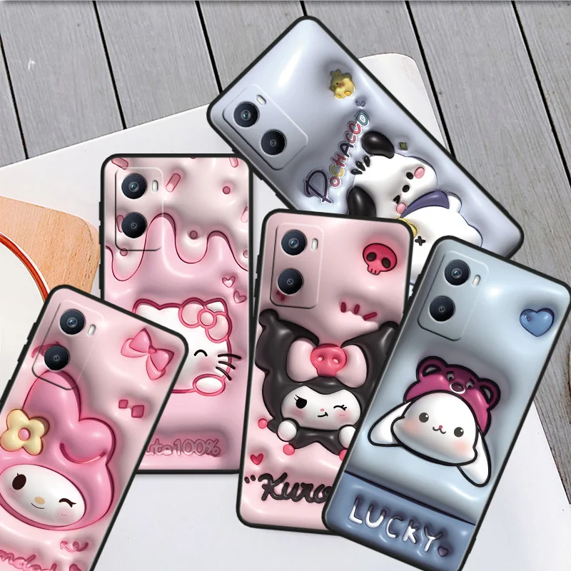 

3D Visual Effect Hello Kitty Phone Case For OPPO A96 AA94 A93 A77S A76 A74 A73 A72 A57S A757E AX7 A1K 2022 2020 Black Cover