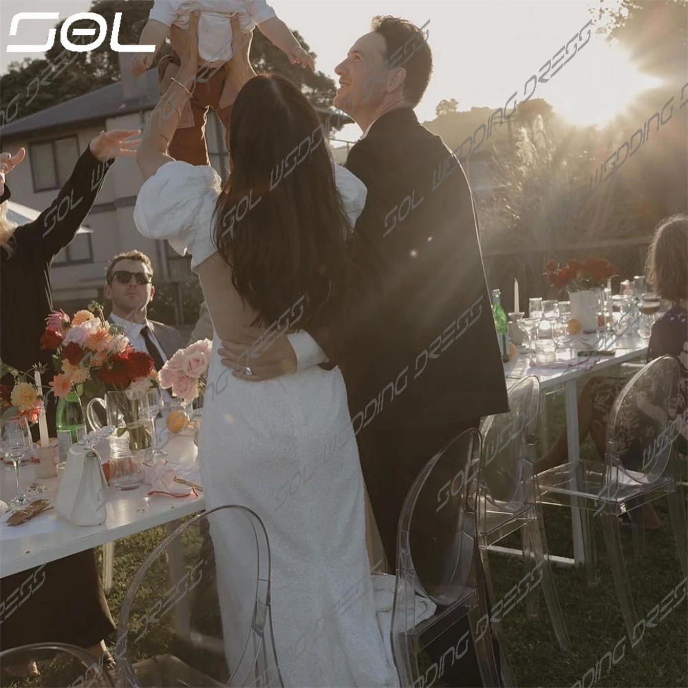 Женское свадебное платье с глубоким V-образным вырезом и рукавами-фонариками