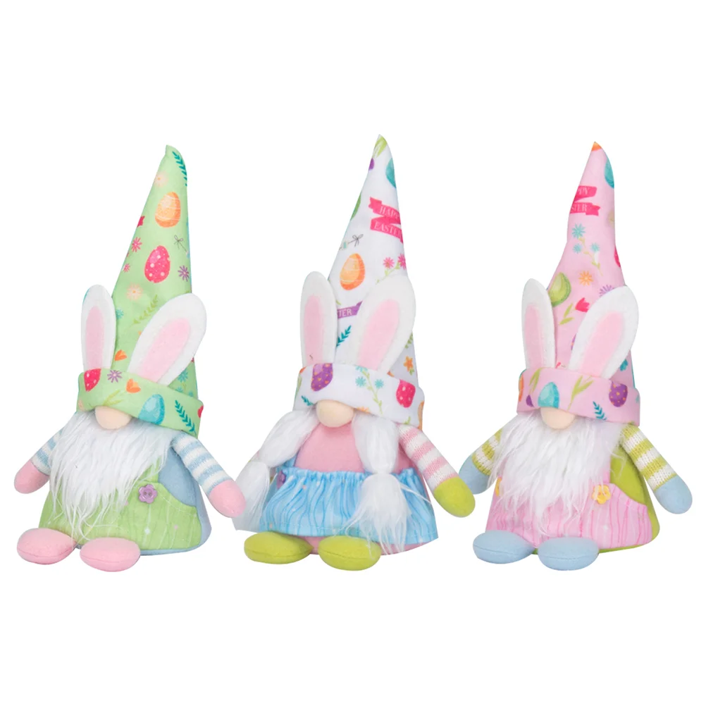 

3Pcs Lovely Easter Bunny Gnome Dolls Festival Decors Lovely Glowing Rabbit Gnome Dolls