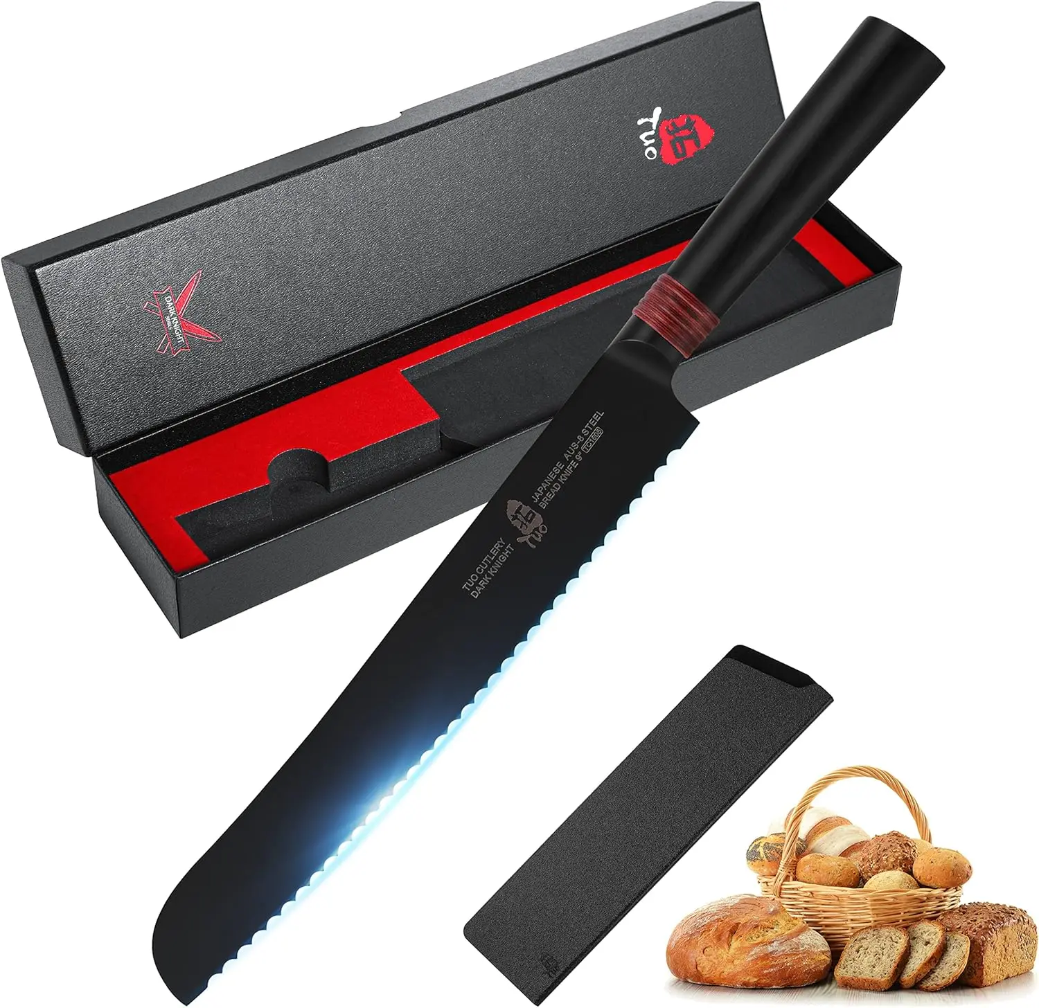 

Bread Knife 9" - Super Sharp Carving Knife Black - HC Japanese AUS-8 Stainless Steel - Comfortable Pakkawood Handle with She