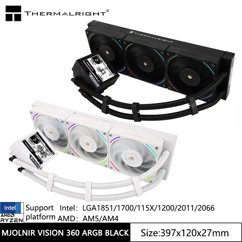 Фото Радиатор водяного охлаждения Thermalright MJOLNIR VISION 360 ARGB, 3,5-дюймовый ЖК-экран, графика «сделай сам», поддержка LGA1851/1700/AM5/AM4 №1