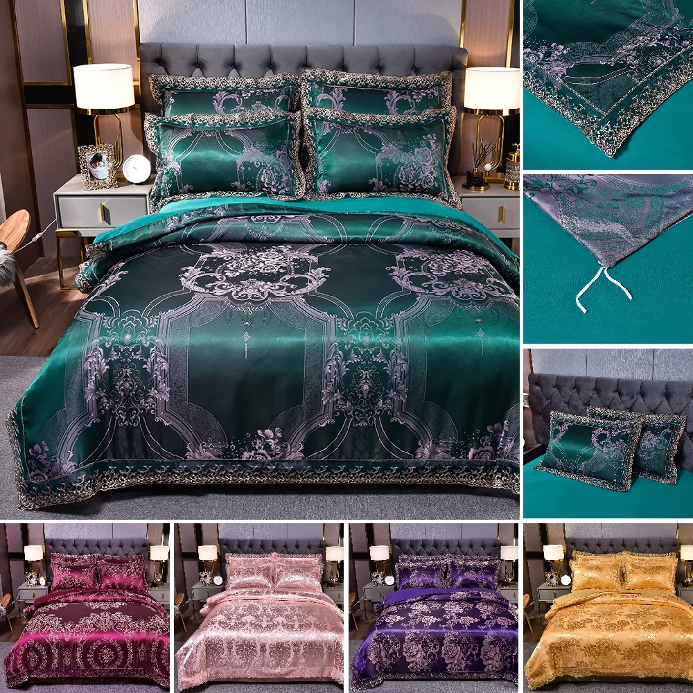 

Luxury 2/3/4pcs Satin Jacquard Bedding Set High Quality Lace Duvet Cover Sets Quilt Cover Bed sheet Pillowcases Twin Queen King