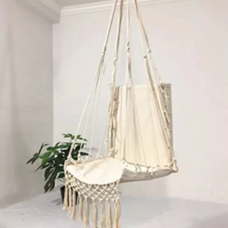 

Hammock Safety Beige Hanging Hammock Chair Swing Rope Outdoor Indoor Hanging Chair Garden Seat for Child AdultNordic Style