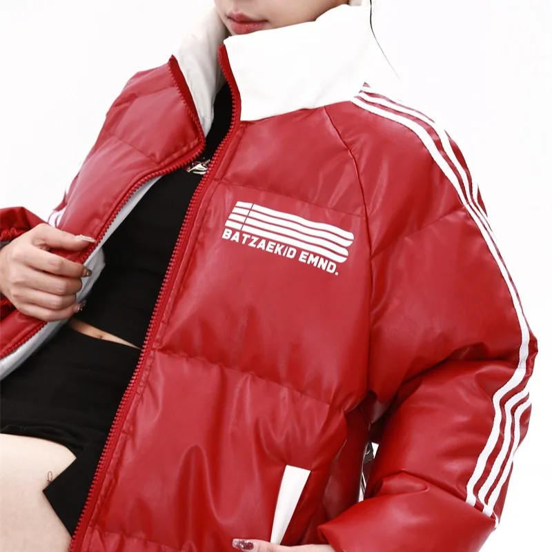 В наличии американский красный пуховик из искусственной кожи одежда на