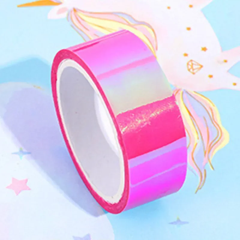 

1 шт., 15 мм, 5 м, лазерная блестящая лента васи, яркие цвета, декоративные клейкие маскирующие ленты для скрапбукинга, альбомов, канцелярские ленты