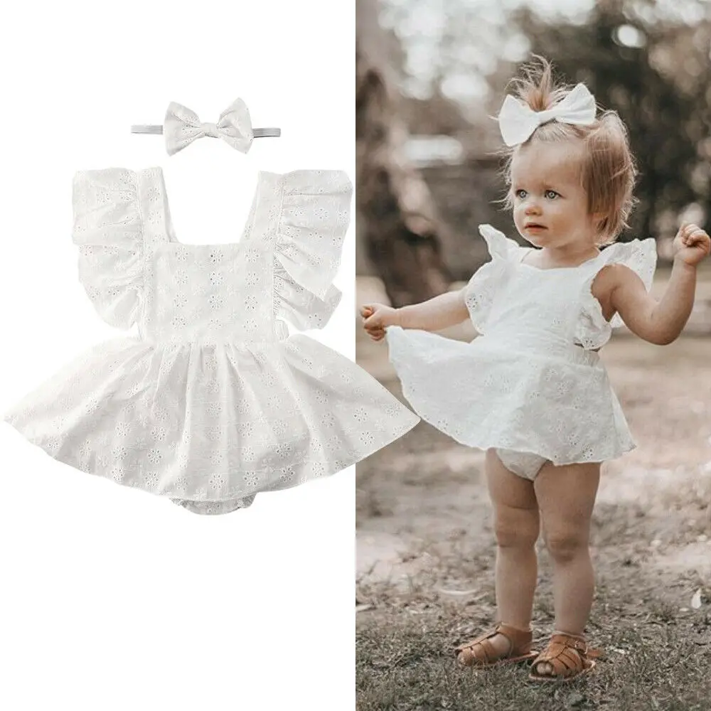 Pudcoco Newborn Baby Girl Clothes Solid Color Sleeveless Flower Ruffle Romper Dress Headband 2Pcs Outfits Cotton Clothes Set