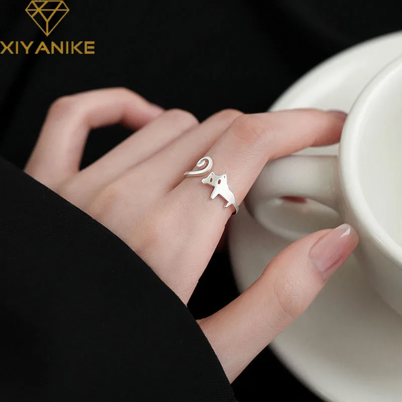 

XIYANIKE Милые Животные Кошки манжеты на палец кольца для женщин девушек элегантные модные новые ювелирные изделия Дамский подарок женские свадебные кольца