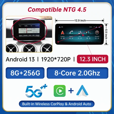 Android 13 дисплей мультимедийный плеер для Mercedes Benz A/GLA/CLA/B CLASS W176 X117 X156 W463 W246 2013-2015 GPS Carplay экран