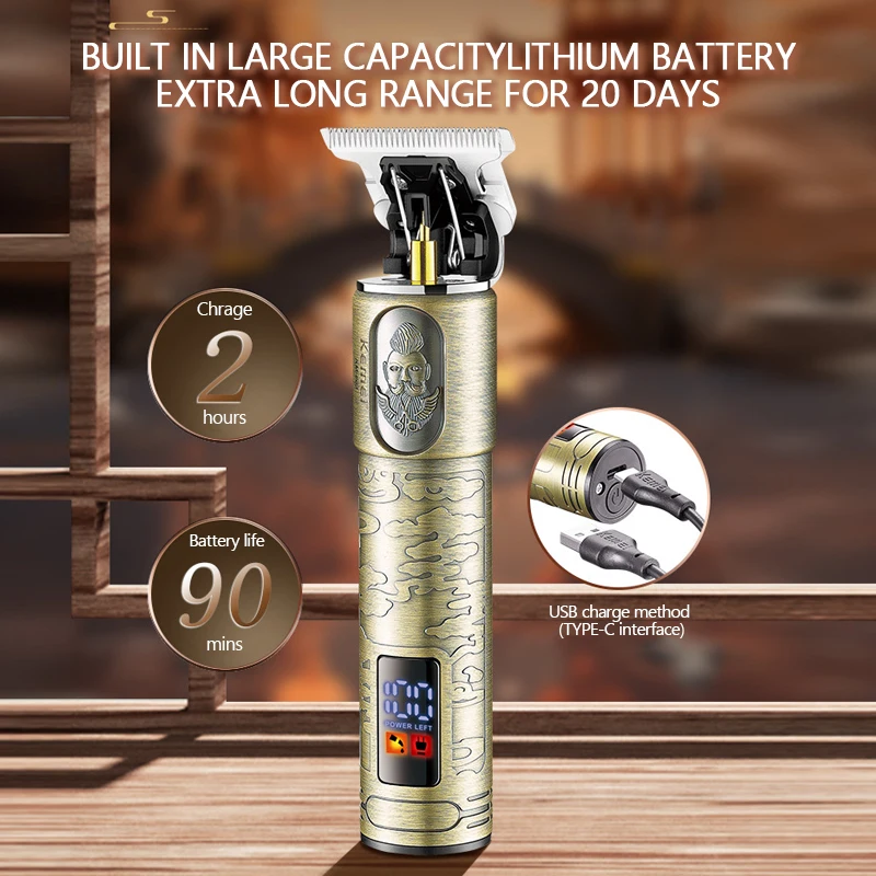 Электрический триммер для волос Kemei винтажная машинка стрижки с цифровым