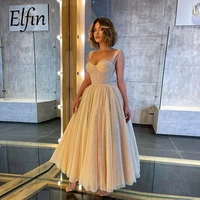 elfin 2022 glitter sequins tulle long evening dresses sleeveless spaghetti straps newest formal prom gowns party robes de soiree