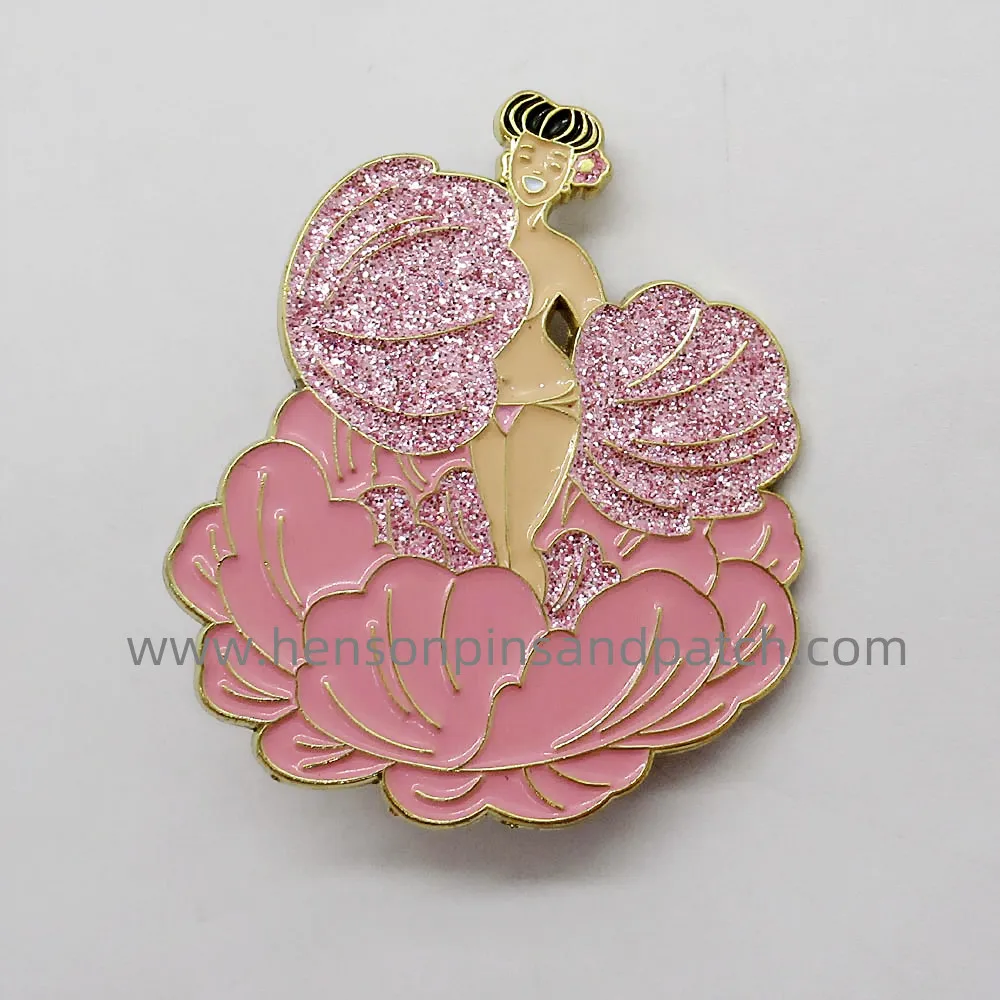 Китайский поставщик, Золотистый металлический Розовый Блестящий эмалированный лацкан peonygirl