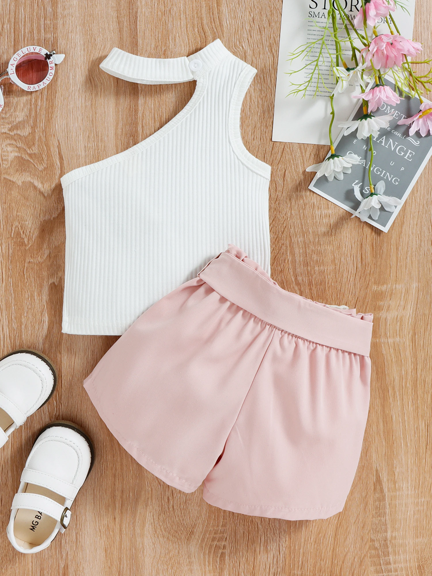 

2 шт., детский летний комбинезон с цветочным принтом и оборками