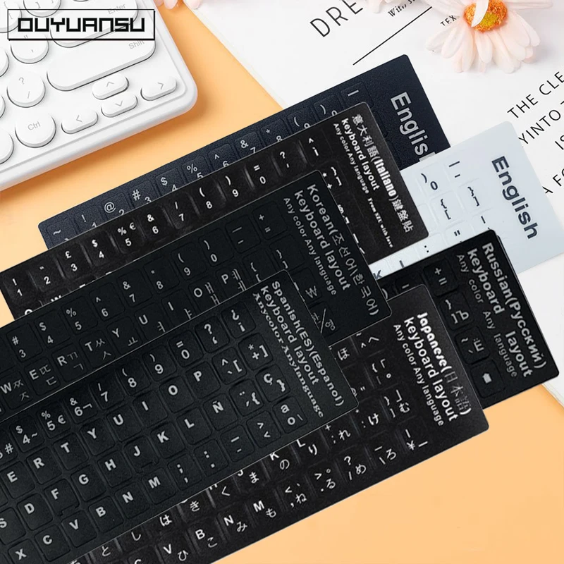 English Russian Korean Spanish Italiano Language Keyboard Letters Stickers Alphabet Waterproof Durable Layout Button Sticker