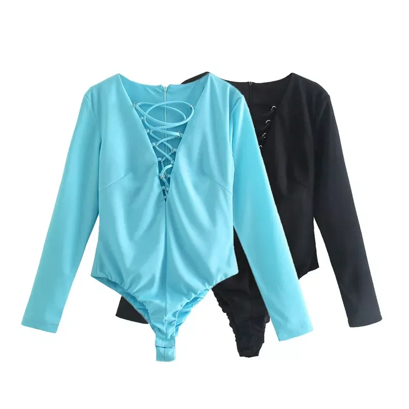 

Женское боди с длинным рукавом, V-образным вырезом