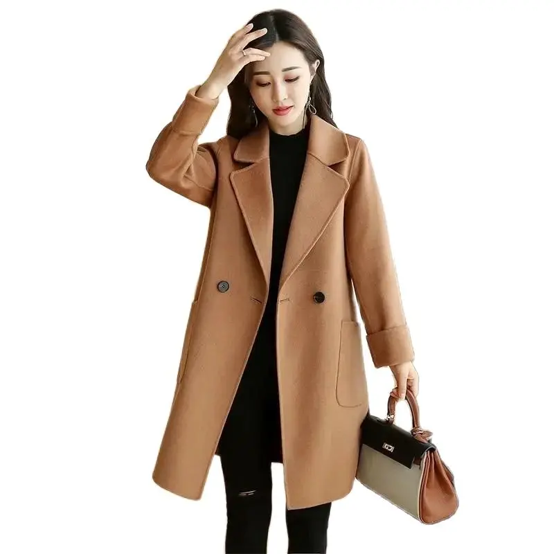 

Осенне-зимнее высококачественное шерстяное пальто для отдыха, женское модное корейское Длинное свободное приталенное шерстяное пальто, 2023