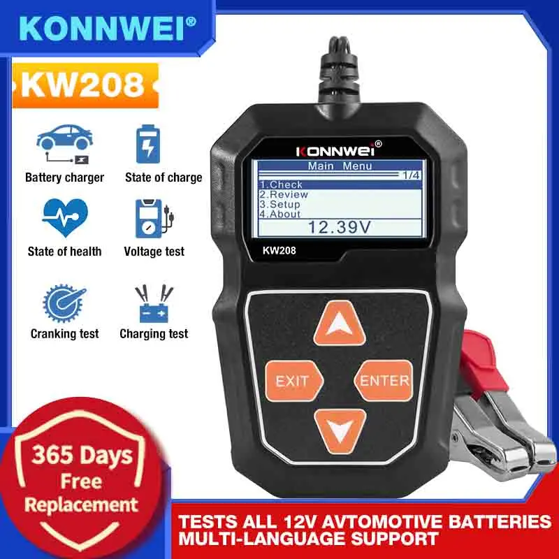 Тестер KONNWEI KW208 obd2 для автомобильного аккумулятора BM550 12 В 100 до 2000CCA анализатор заряда батареи схем запуска