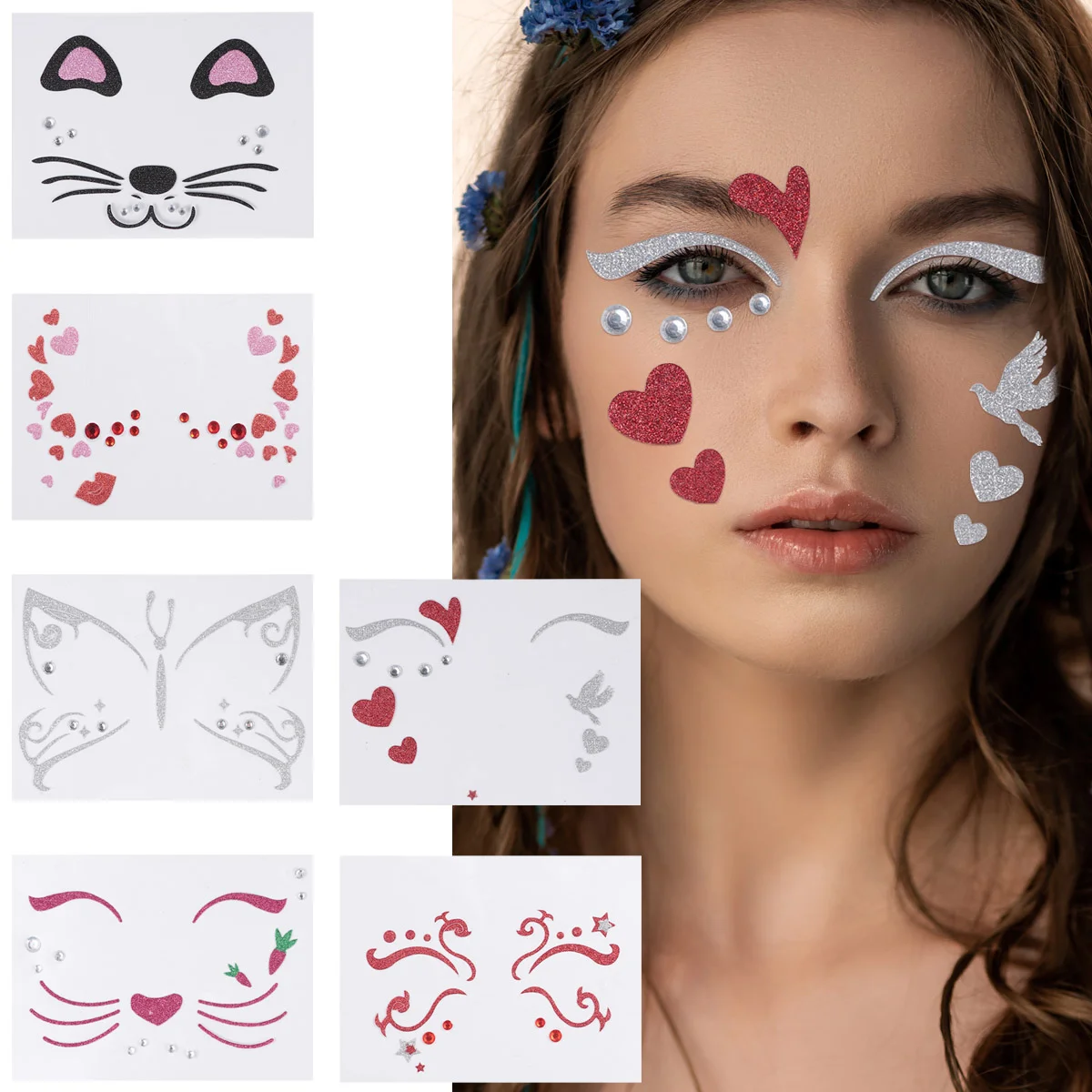 

6Pcs Decals Make-up Glittering Sticker Temporary Decal