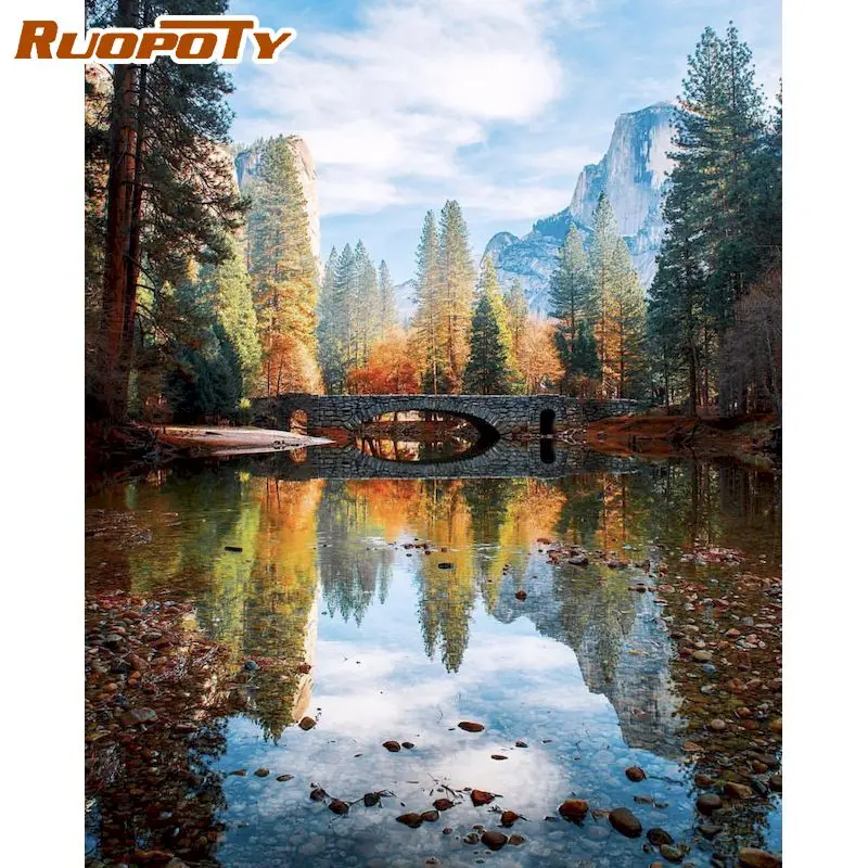 

RUOPOTY Oil Painting By Numbers Lake Diy Modern Unique Style Scenery Adult On Canvas Acrylic Paint Coloring Decor Art Picture