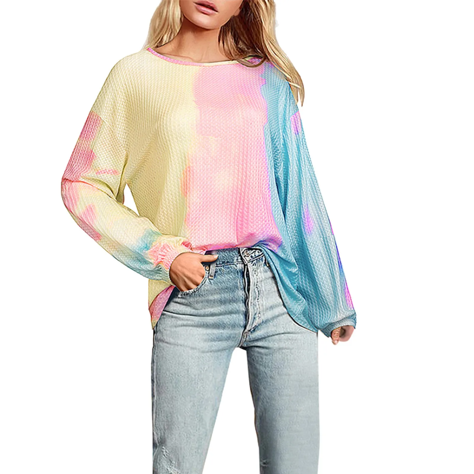 

Womens Autumn Pullover Sweater Tie Dye Gradient Loose Lightweight Dressy Women's Sweaters Tops Sweaters Pullover Hoodie Ladies