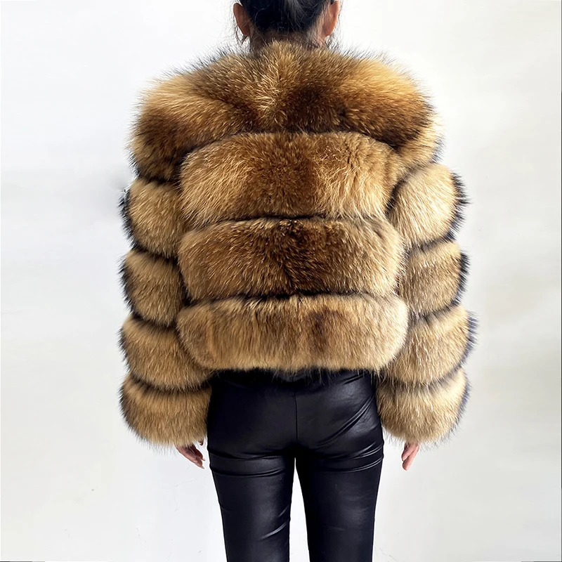 2022 New Style Woman Real Raccoon Fur Jacket Winter Warm Coat 100% Real Fur Long Sleeves Top Quality Natural Raccoon Fur Coat enlarge