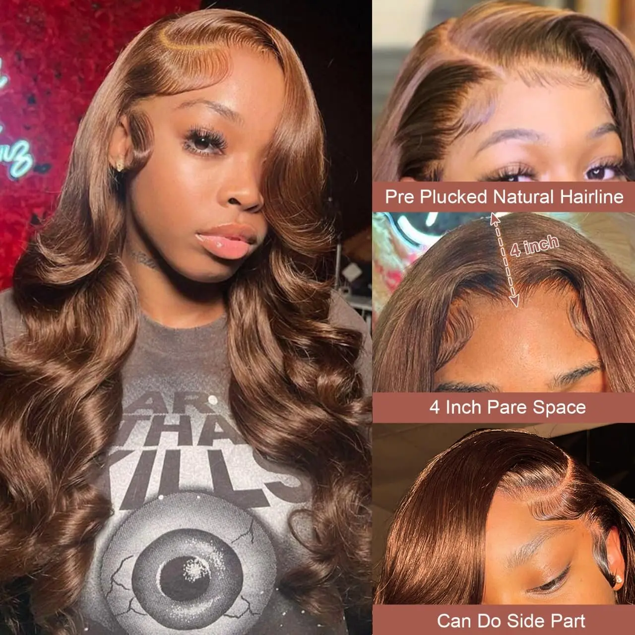 Каштаново-коричневый парик с объемной волной для женщин плотностью 150%