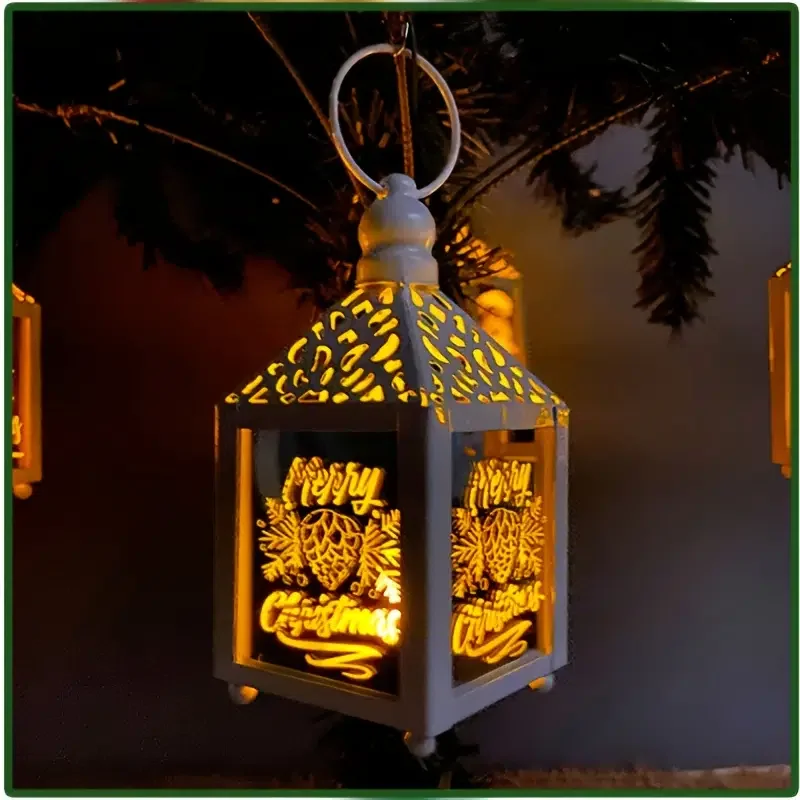 

HMTX New Iron Wind Lamp Small Lantern Led Christmas Light Decoration Elk Snowman Pattern Gift