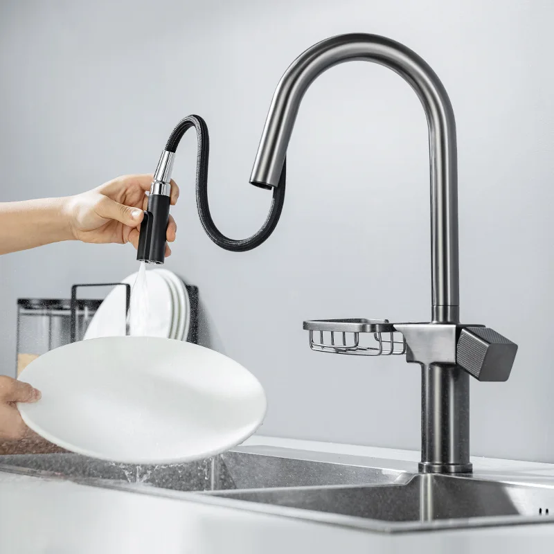 США alle Kupfer schwarz Haushalt ausziehbare Küchenarmatur Einloch Waschbecken heiß und kalt Wasserhahn